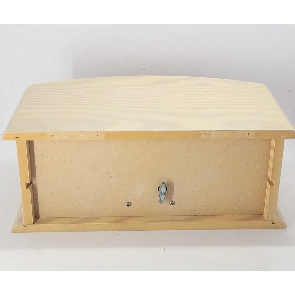 Wood Jewelry Box 2 Drawer Organizer Mirror Ring Storage Pink Lined Wooden Chest